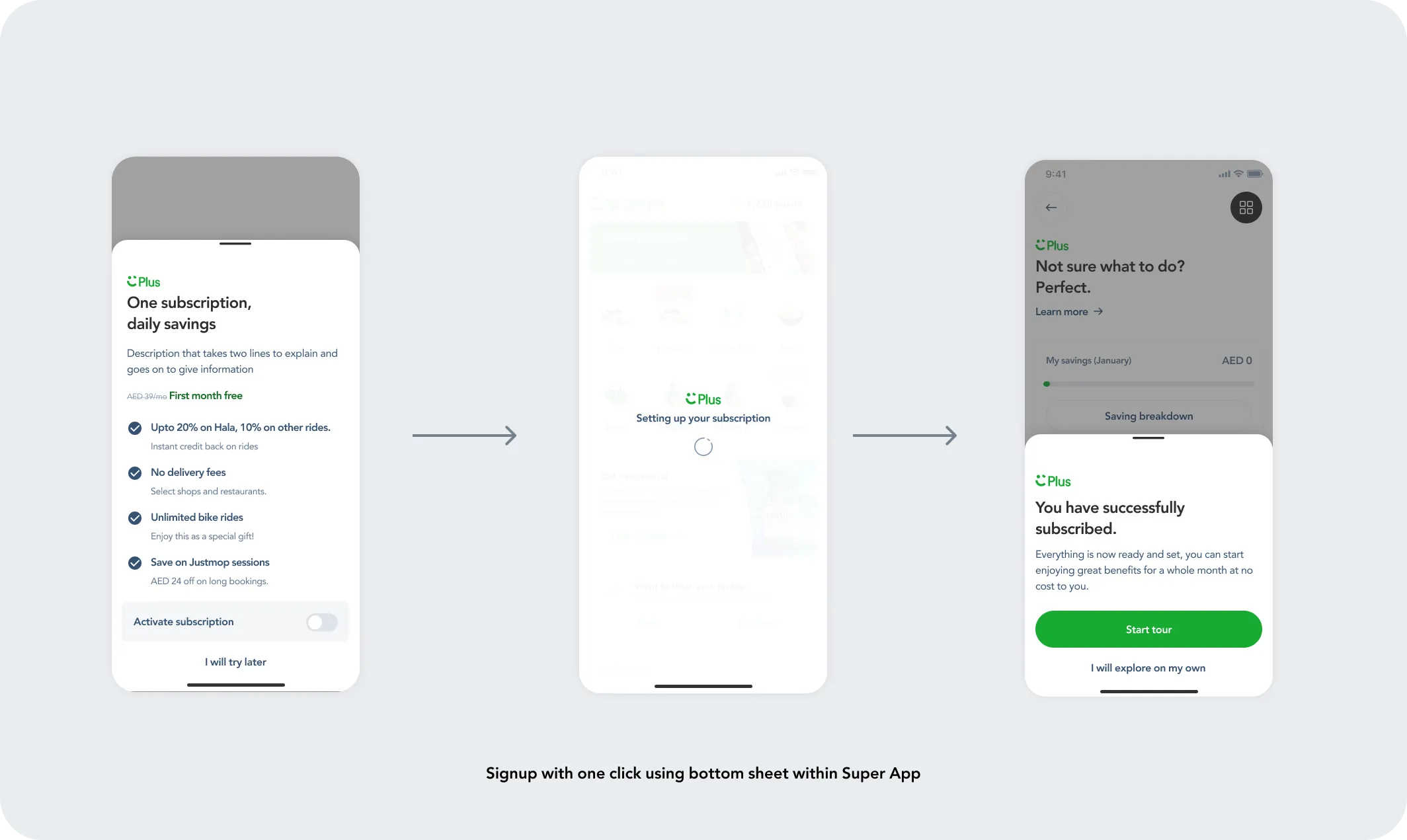Subscription concept opened from the Careem Super App in a bottom sheet